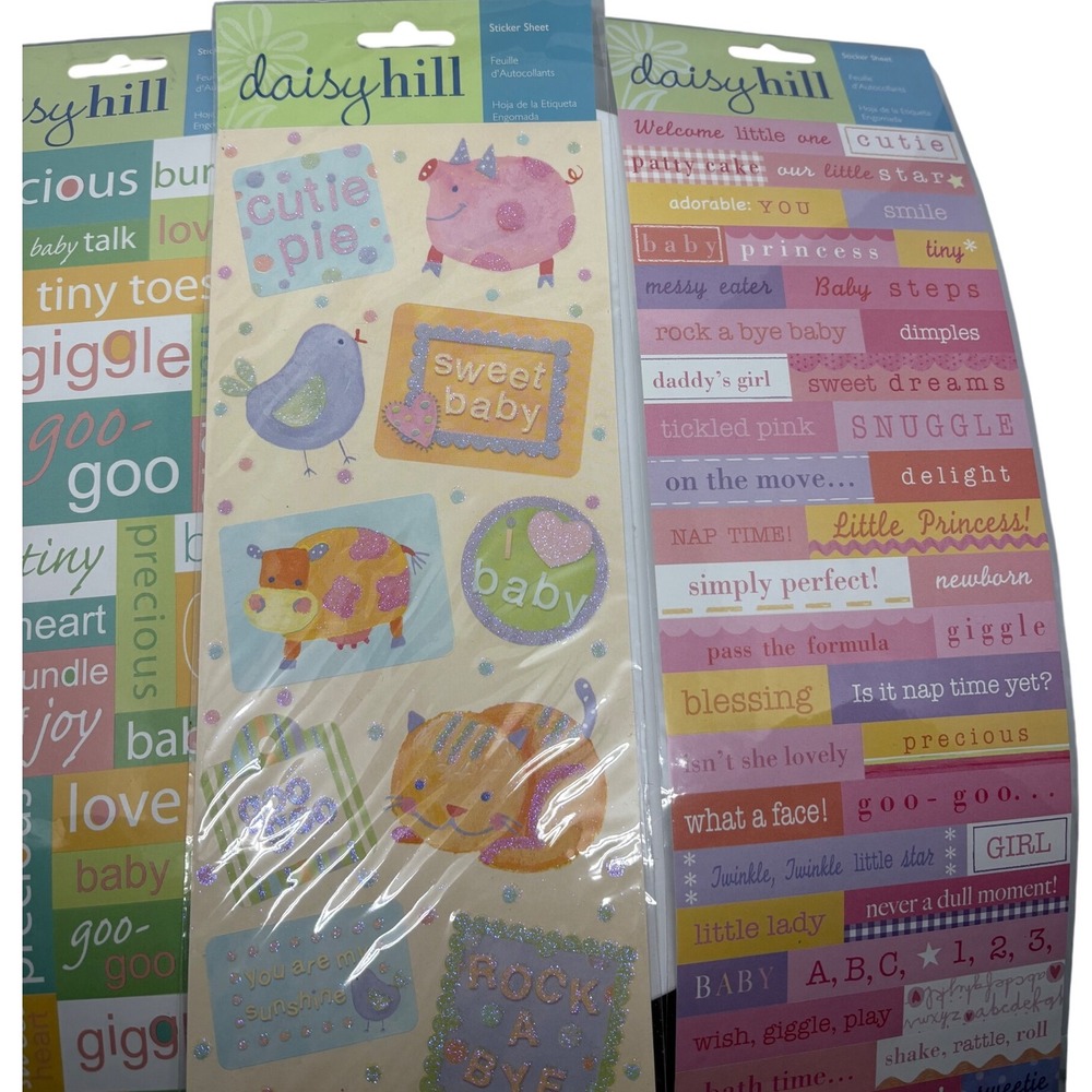 Daisy Hill Baby Stickers‎ Scrapbooking Embellishments Words Animals New 3 Sheets
